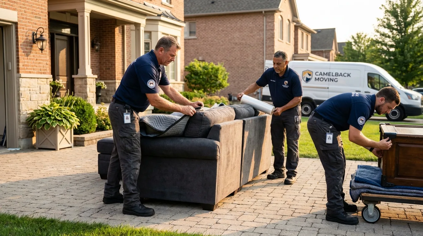 Large estate moving crew wrapping furniture in Portland, TX