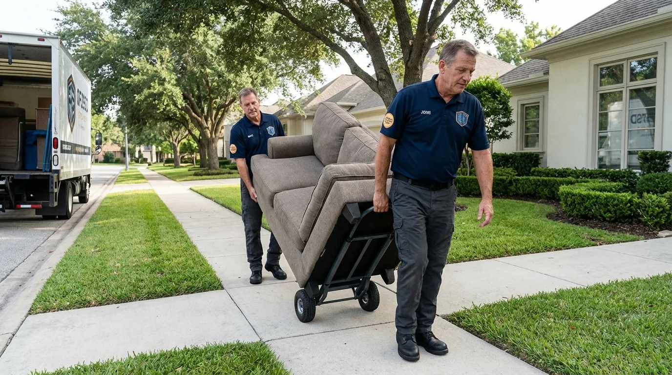 Local residential moving crew loading furniture in Portland, TX