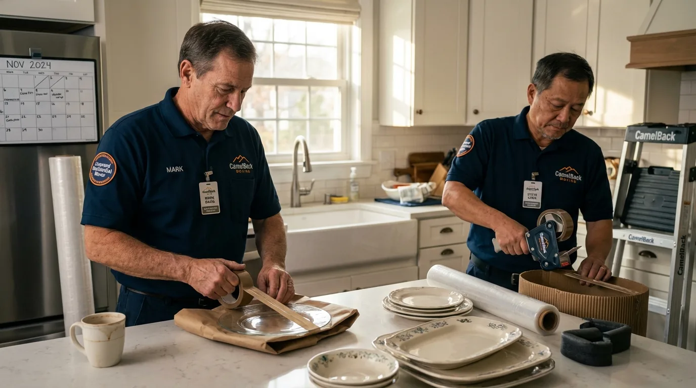 Professional crew packing kitchen dishware in Portland, TX